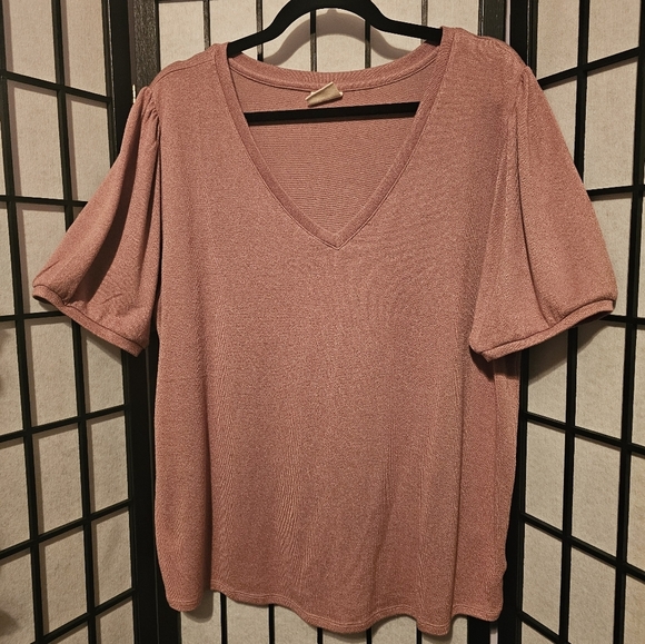 Women's V-Neck Soft Pink Top Size XXL - Picture 1 of 5
